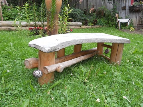 Jim Macnamara stone and wood bench