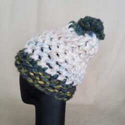Sharon Meade hat white with green pom pom