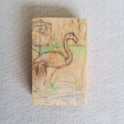 Carol Binns-Wood small drawing on wood flamingo
