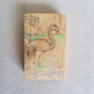 Carol Binns-Wood small drawing on wood flamingo